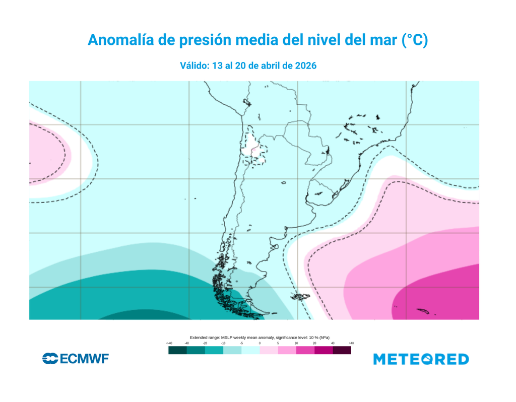 Anomalías que representan bajas presiones se concentran en el extremo sur.