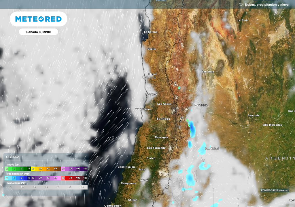mapa de lluvia, nieve y nubes.