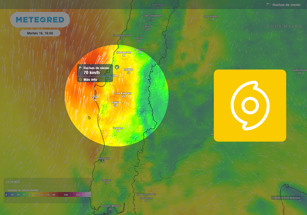 Martes con fuerte viento en Chile centro sur, Meteored