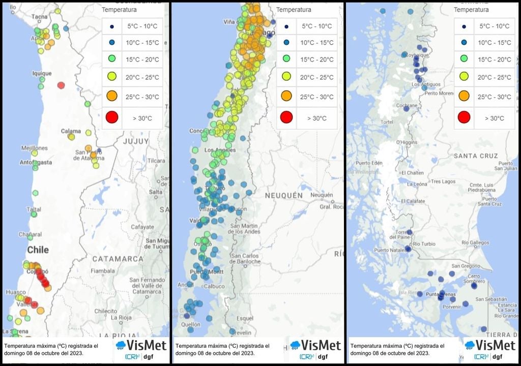 Temperaturas máximas registradas en Chile