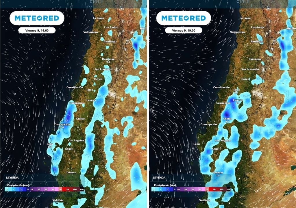 Las lluvias serán predominantes en el centro sur pero chubascos aislados afectarán a la capital y sectores interiores del centro norte.