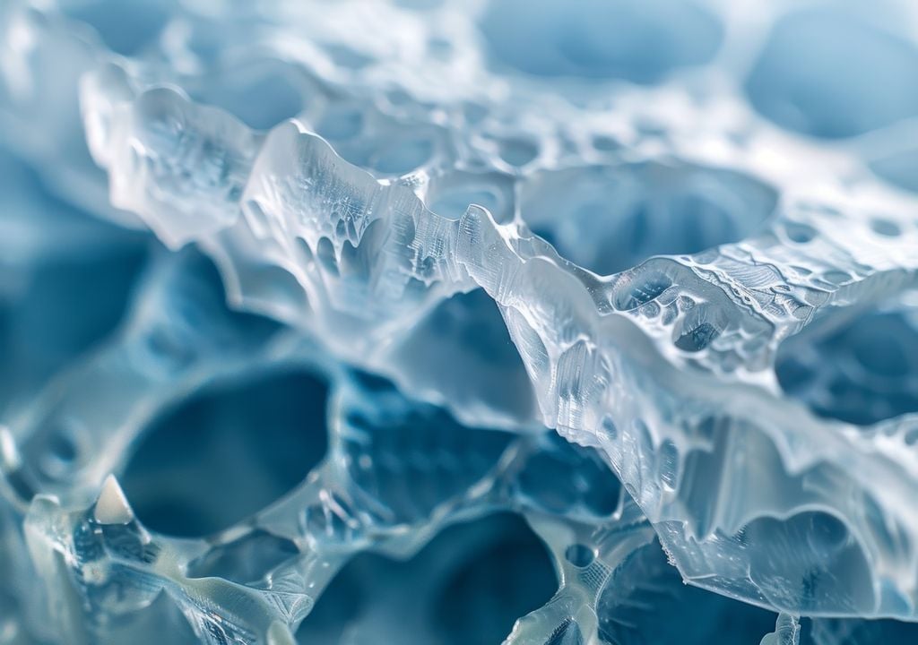 El aerogel posee una estructura ultraporosa, formada por una red nanométrica de sílice, con hasta 99 % de aire atrapado en su interior.