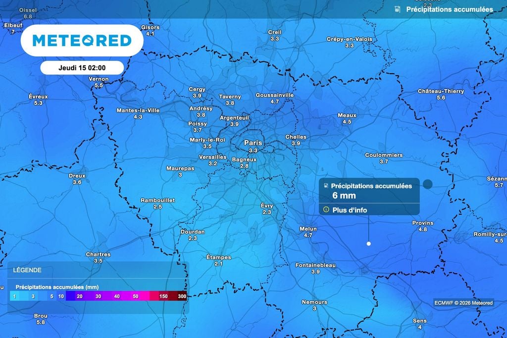 Cumuls de pluie attendus en Île-de-France au cours des prochains jours. Cumuls de pluie attendus en Île-de-France au cours des prochains jours.