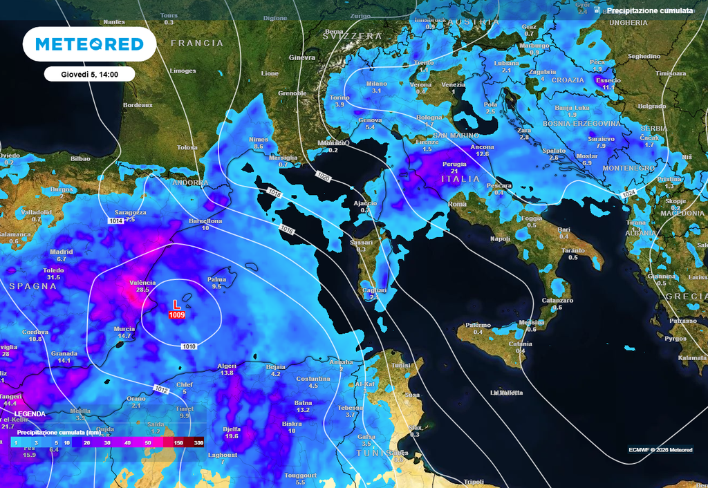 Area di bassa pressione prossima alla Penisola iberica
