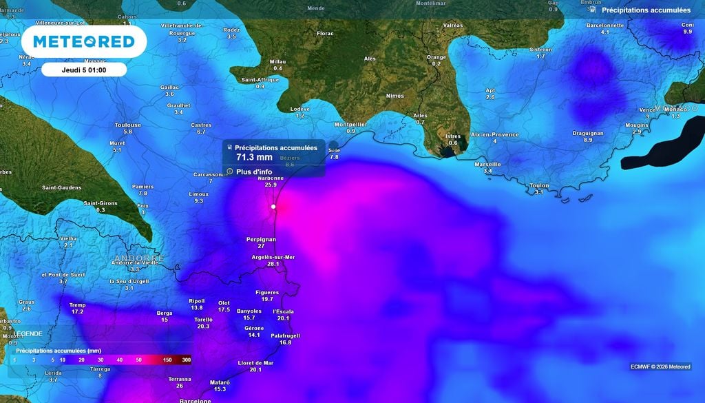 Le Sud-Est sera la région la plus arrosée de France d'ici jeudi, notamment le Roussillon, où un épisode pluvieux conséquent pourrait débuter dès mercredi.