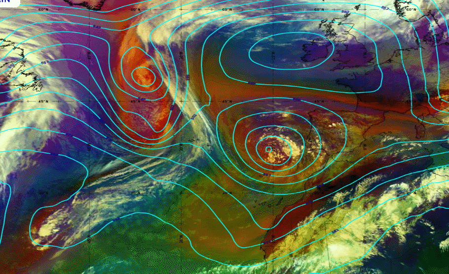 Pasarela de diferentes tipos de borrascas atlánticas hacia España