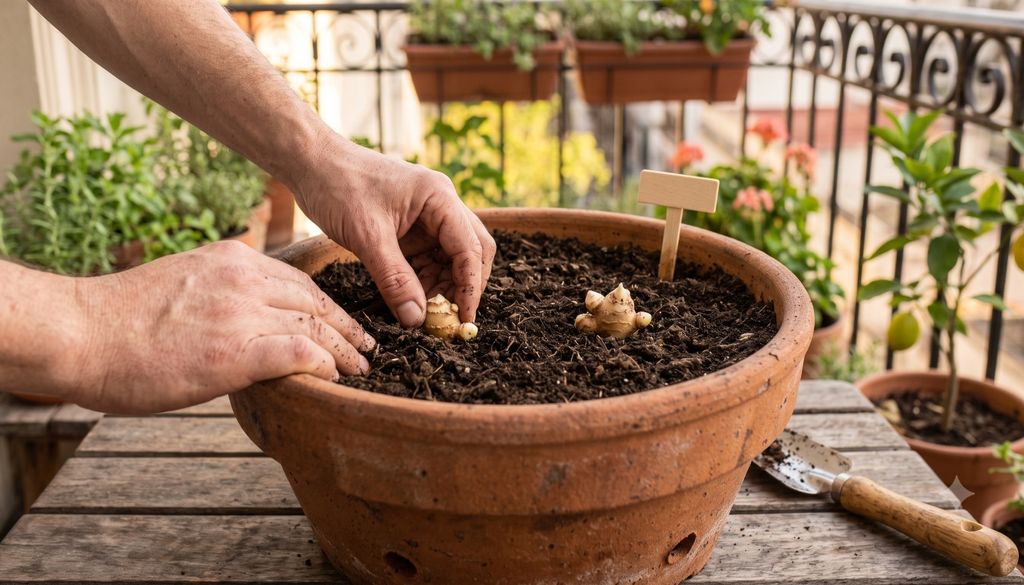 plantas Ubicá los rizomas pequeños de forma horizontal con las yemas hacia arriba, dejando suficiente espacio para que se desarrollen.