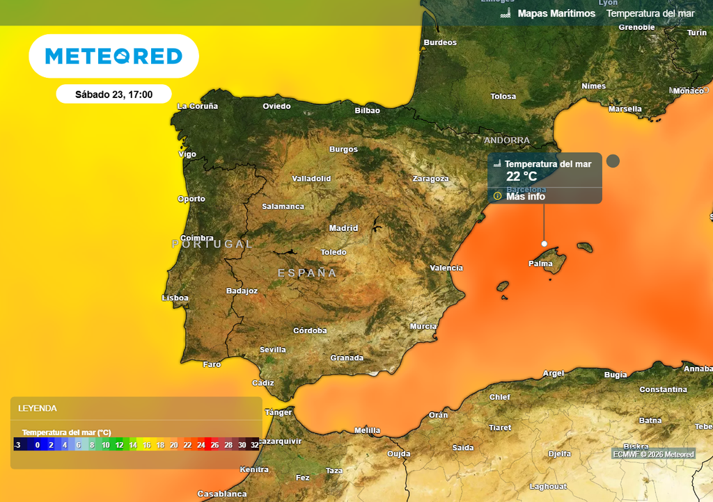 Los valores más altos se esperan en el entorno del mar Balear.