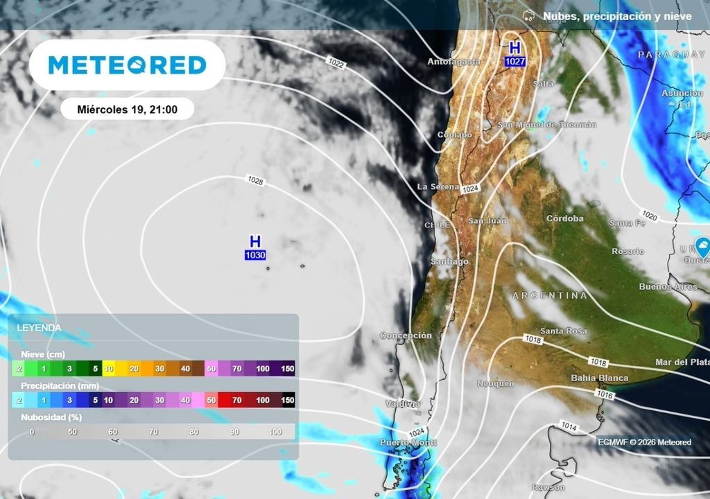 Anticiclón Predominio anticiclónico sobre la zona central del país: Santiago con baja probabilidad de lluvias y temperaturas máximas al alza esta semana.