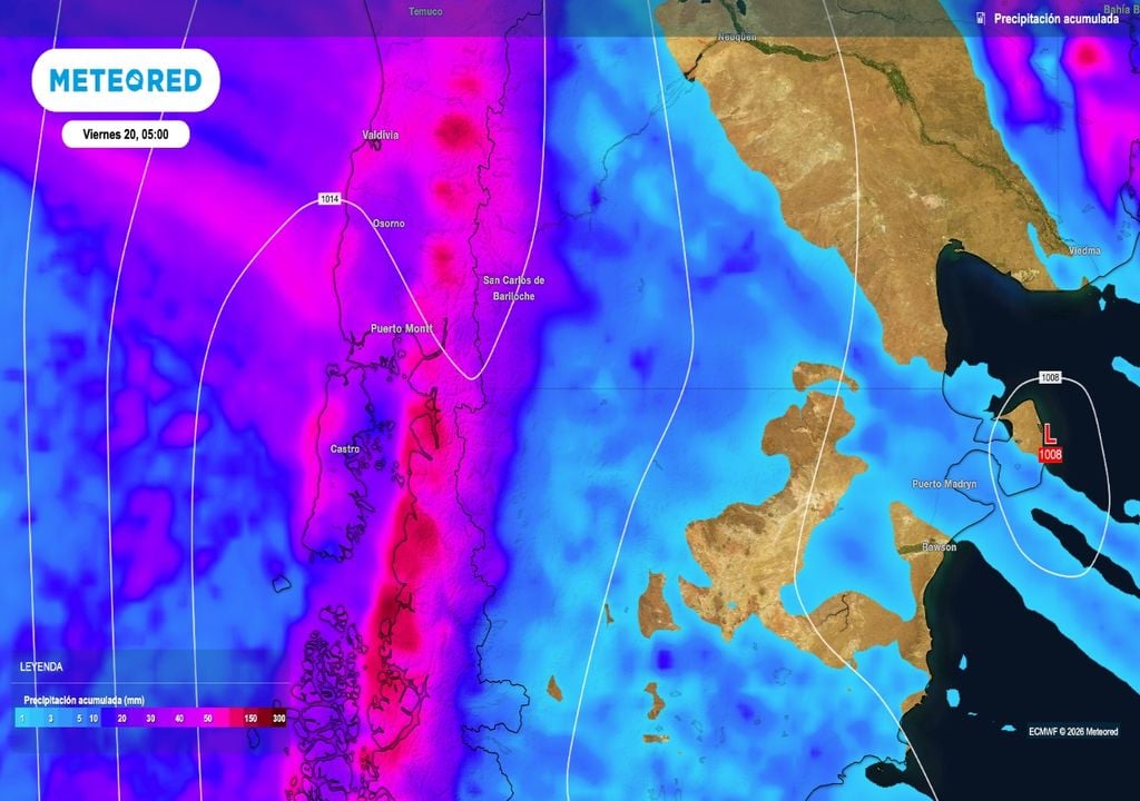 Lluvias acumuladas Aquí se pueden ver las lluvias acumuladas previstas entre miércoles y jueves en la zona cordillerana. Se trata del tercer evento con lluvias de mayor impacto en menos de una semana.