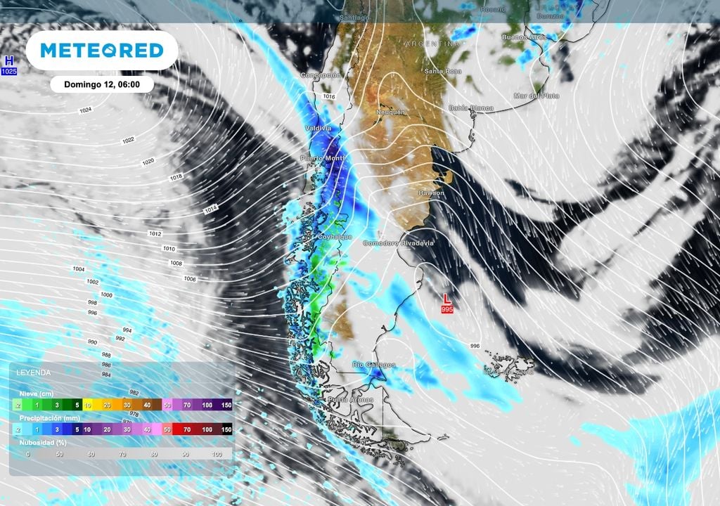 El avance de un frente frío desde el océano Pacífico aportará precipitaciones sobre la cordillera y el sur de Santa Cruz y parte de Tierra del Fuego.