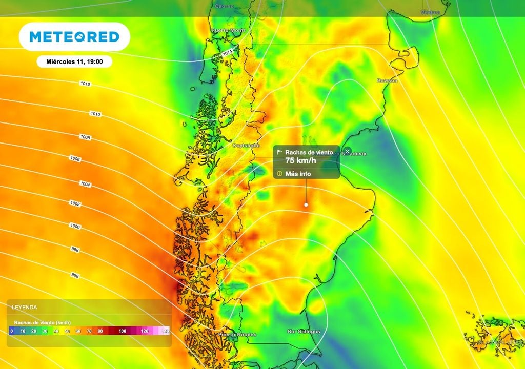 Tras el pasaje de un segundo sistema frontal se esperan condiciones ventosas en el sur de la Patagonia durante el miércoles 11 de marzo, con algunas ráfagas por encima de los 75 km/h en Santa Cruz.