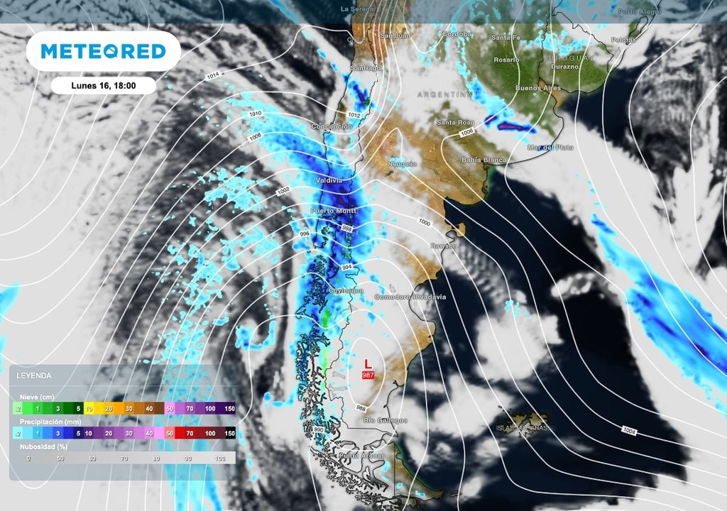 Frente Patagonia El sistema frontal que avanza sobre la Patagonia este lunes 16b de marzo producirá una nueva secuencia de lluvias intensas en la zona cordillerana, especialmente sobre del centro y sur de Neuquén, Río Negro y Chubut.