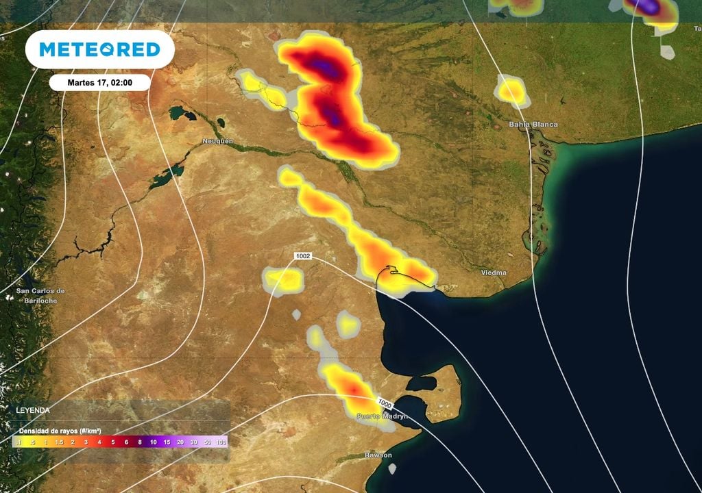 Tormentas norte Patagonia Las tormentas que se podrán desarrollar este lunes en el norte y noreste de la Patagonia pueden asociarse a una intensa actividad eléctrica.