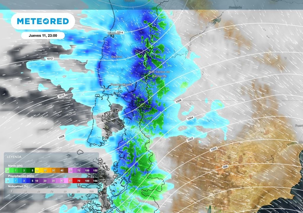 Segundo frente El segundo frente frío que avanzará sobre la región producirá lluvias persistentes sobre la zona cordillerana del centro y sur de Neuquén, Río Negro y Chubut. Se esperan nevadas, pero la mayor probabilidad será en cotas medias y altas con algunos períodos en los que la nieve pueda alcanzar niveles más bajos.