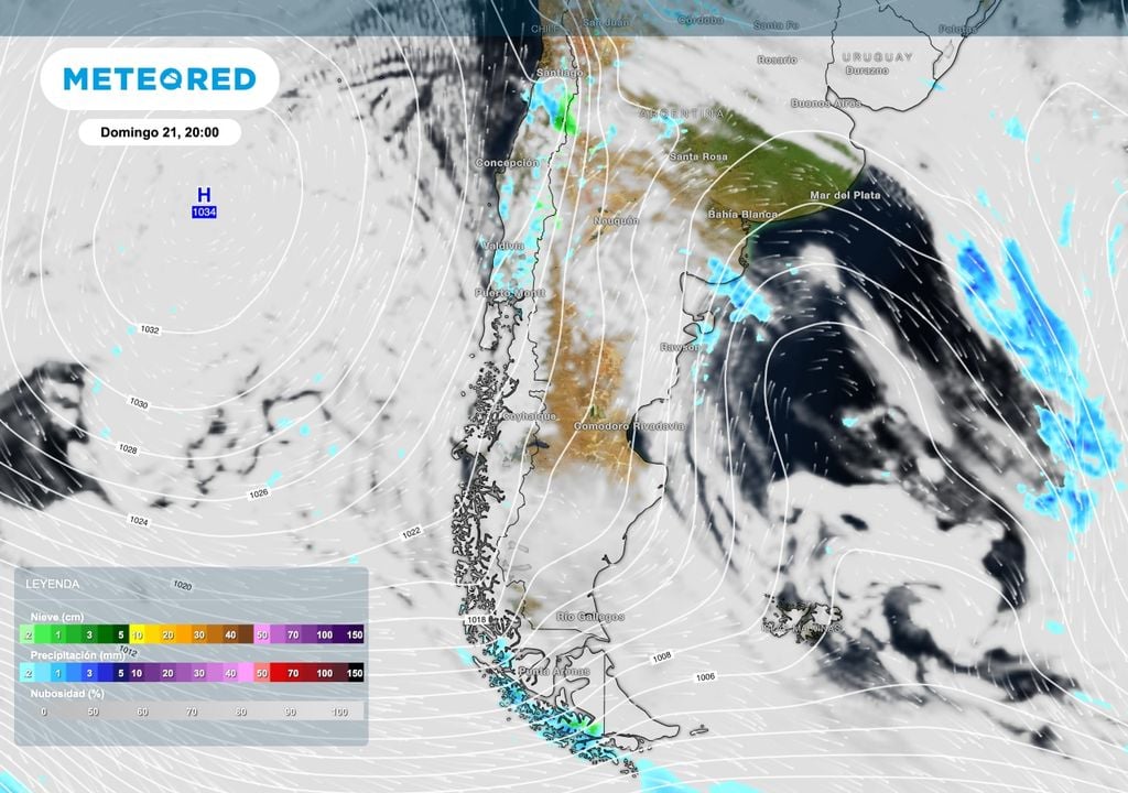 Sinoptica Patagonia Para el domingo 21 de junio el frente ya estará sobre el océano Atlántico y dominará circulación del sudoeste por delante de altas presiones.