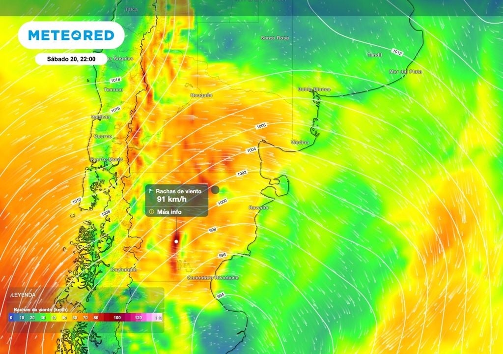 Rafagas Patagonia Durante el sábado 20 de junio se espera que el viento se intensifique sobre la Patagonia central y norte. Algunas ráfagas podrán rondar los 90 km/h en el norte de Santa Cruz y sobre Chubut.