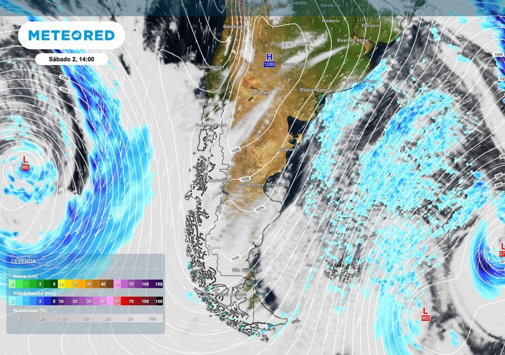 Una amplia dorsal de alta presión va a dominar las condiciones durante el sábado 2 mayo. El sistema de alta presión asociado se moverá rápidamente hacia la provincia de Buenos Aires.