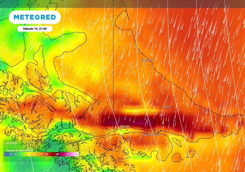 Previo al ingreso del frente frío, durante el sábado Tierra del Fuego podrá experimentar viento muy intenso del sector norte, con algunos sectores con ráfagas superiores a los 80 km/h.