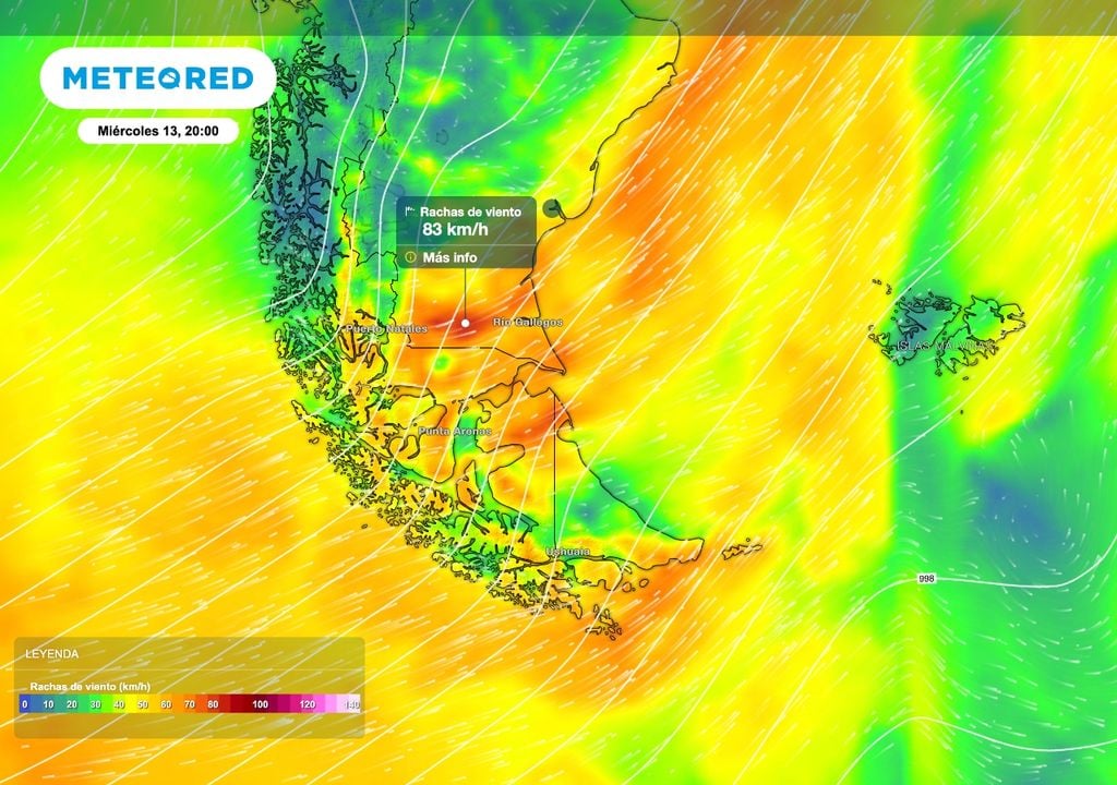 Viento sur Patagonia Condiciones ventosas van a persistir sobre el sur de Santa Cruz y parte de Tierra del Fuego. Para el miércoles la zona de Río Gallegos podrá tener ráfagas por encima de los 80 km/h.