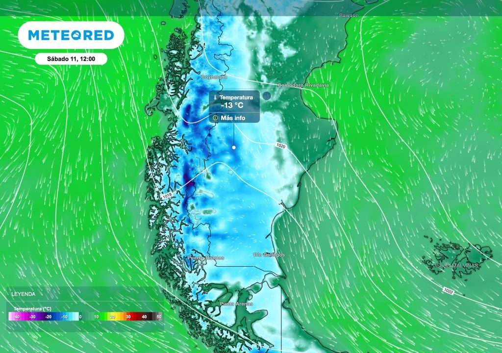 Temperatura Patagonia Las temperaturas más bajas se registrarán en el sur de la Patagonia con mínimas que el sábado 11 pueden estar por debajo de -12 ºC en la provincia de Santa Cruz.