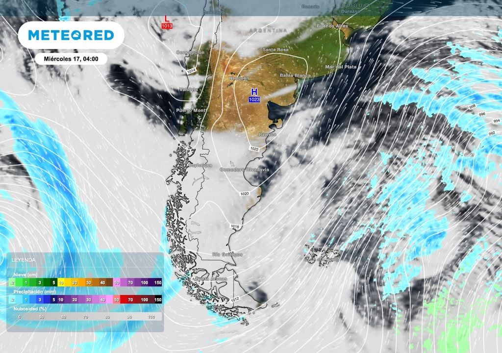 sinoptica Patagonia Otra vez la misma historia. La Patagonia sigue dominada especialmente por altas presiones. Esta es la situación esperada para el miércoles 17 de junio, con un anticiclón centrado en el norte de la región.