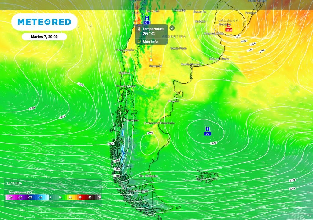 Temperaturas Patagonia Las temperaturas estarán dentro del rango de templadas con valores que pueden tocar los 25 ºC en el norte de la Patagonia durante el martes.