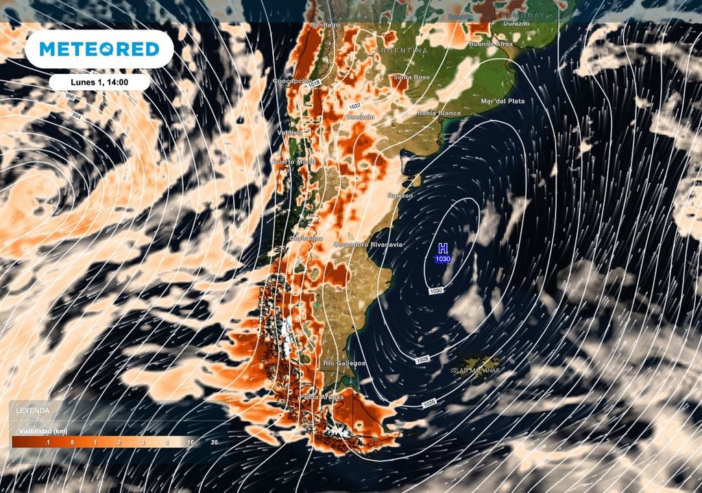 Se mantienen las chances de niebla en el inicio de la semana mientras sigue el dominio de altas presiones. Algunas nieblas más densas serán posibles sobre el norte de Tierra del Fuego.