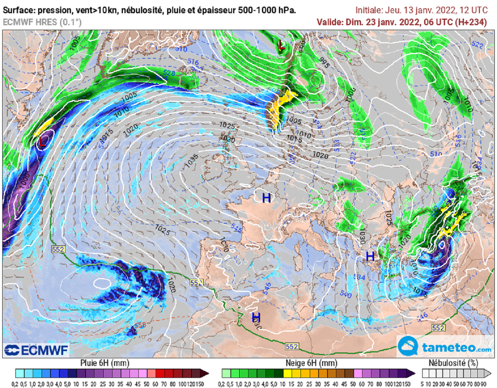 Situation météorologique prévue pour le dimanche 23 janvier avec le maintien des hautes pressions. Situation météorologique prévue pour le dimanche 23 janvier avec le maintien des hautes pressions.