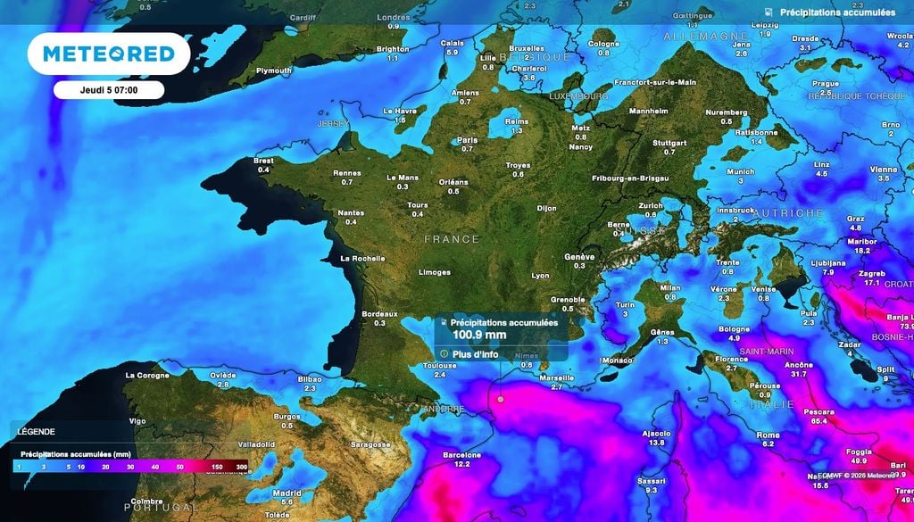 Des pluies parfois soutenues prévues en milieu de semaine prochaine près de la Méditerranée.