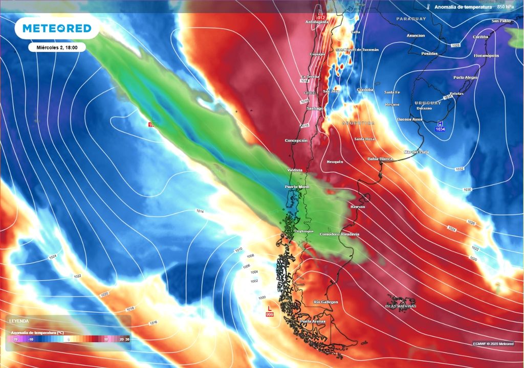 río atmosférico y anomalía de temperatura