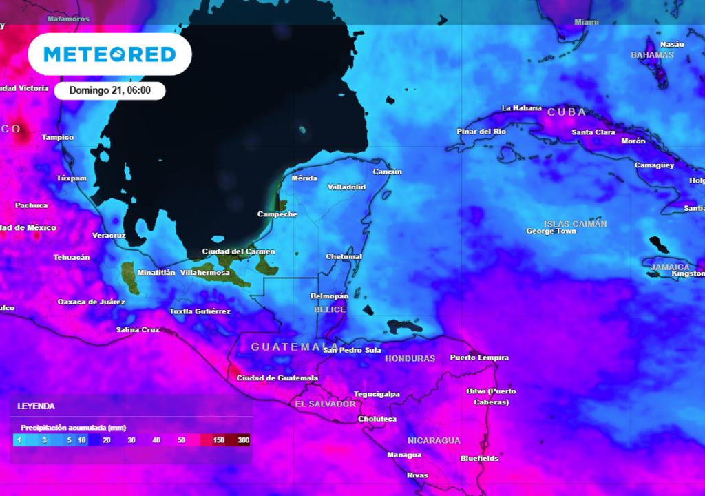Pronóstico de lluvia acumulada para las próximas 96 horas en la Península de Yucatán.