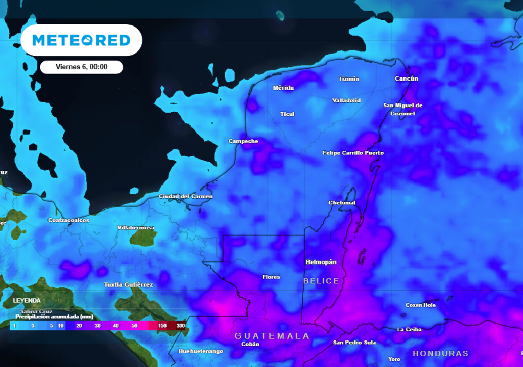 Pronóstico Pronóstico de lluvia acumulada para los próximos días en la Península de Yucatán.