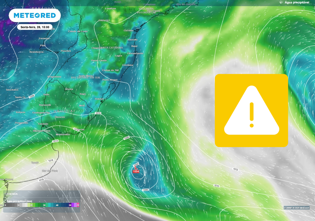 A formação de um pequeno ciclone no Oceano Atlântico irá trazer chuvas e tempestades para parte da Região Sul no fim desta semana.