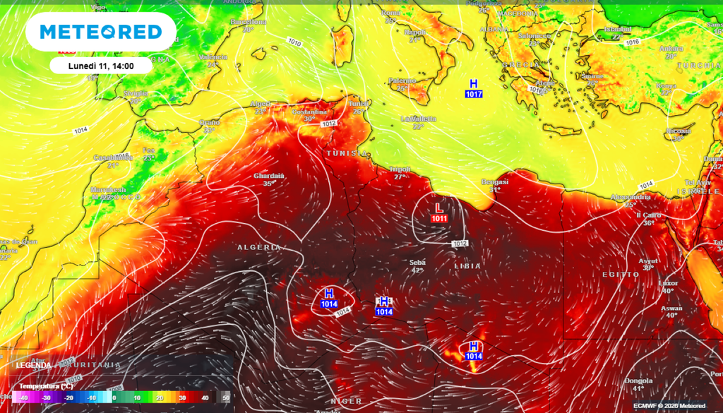 Caldo, anticiclone africano. L'enorme serbatoio di aria calda che si comincia ad accumulare sopra il Sahara.