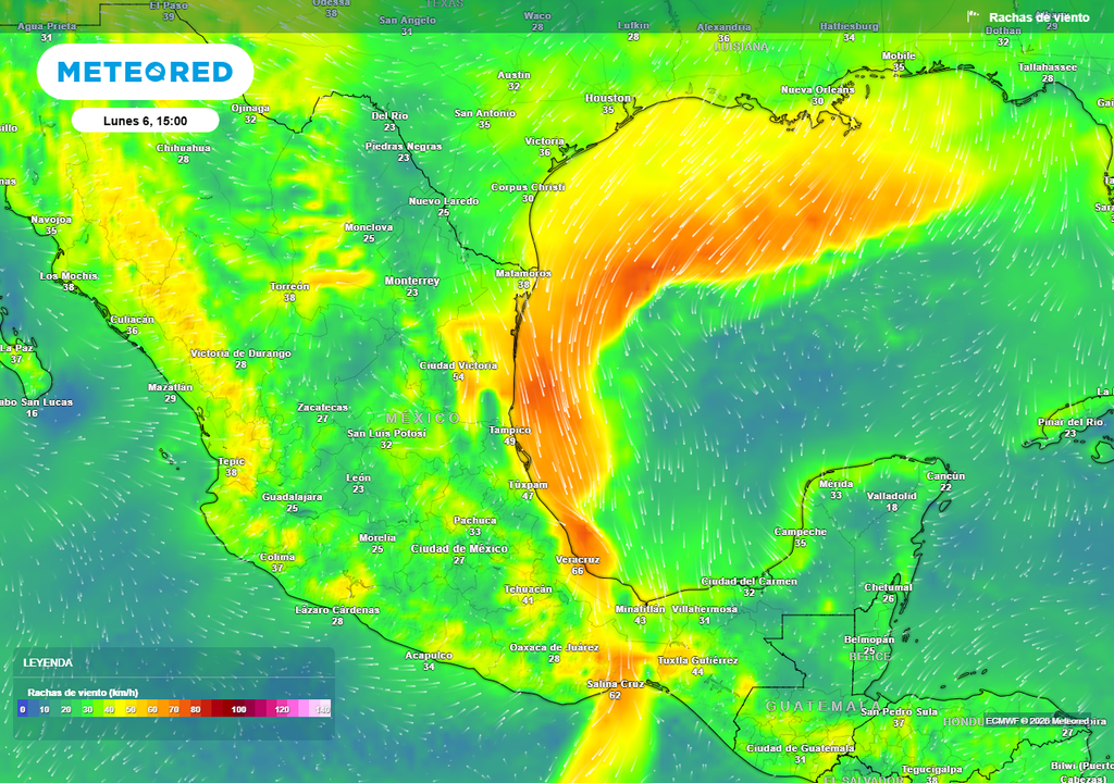 Posible evento "Norte" se registre entre Tamaulipas, Veracruz y el Istmo durante el próximo lunes-martes, superando 60 km/h.