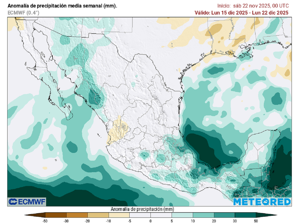 Anomalía de precipitaciones en milímetros