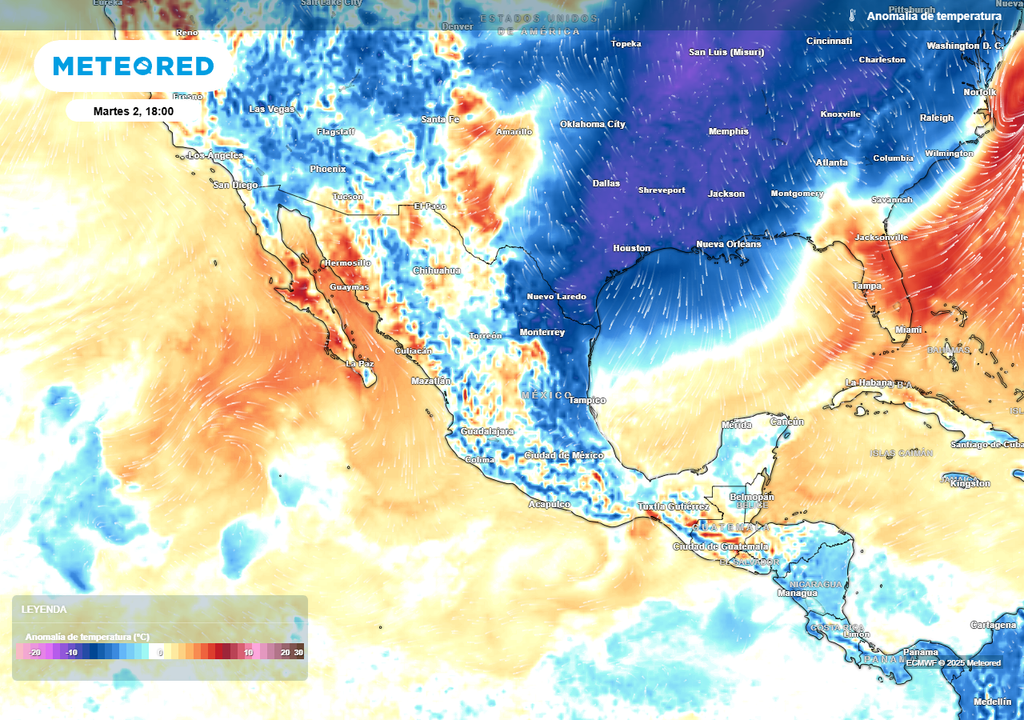 Pronóstico de anomalía de temperaturas en grados Celsius