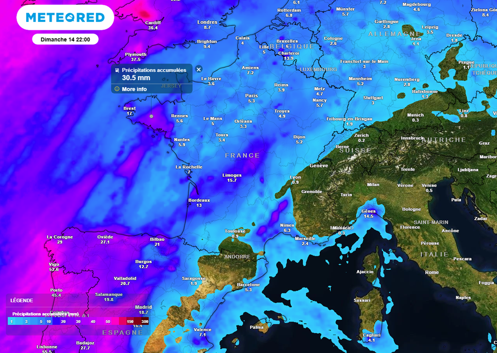 Les cumuls de pluies les plus importants sont attendus dans l'ouest et vers les Cévennes.
