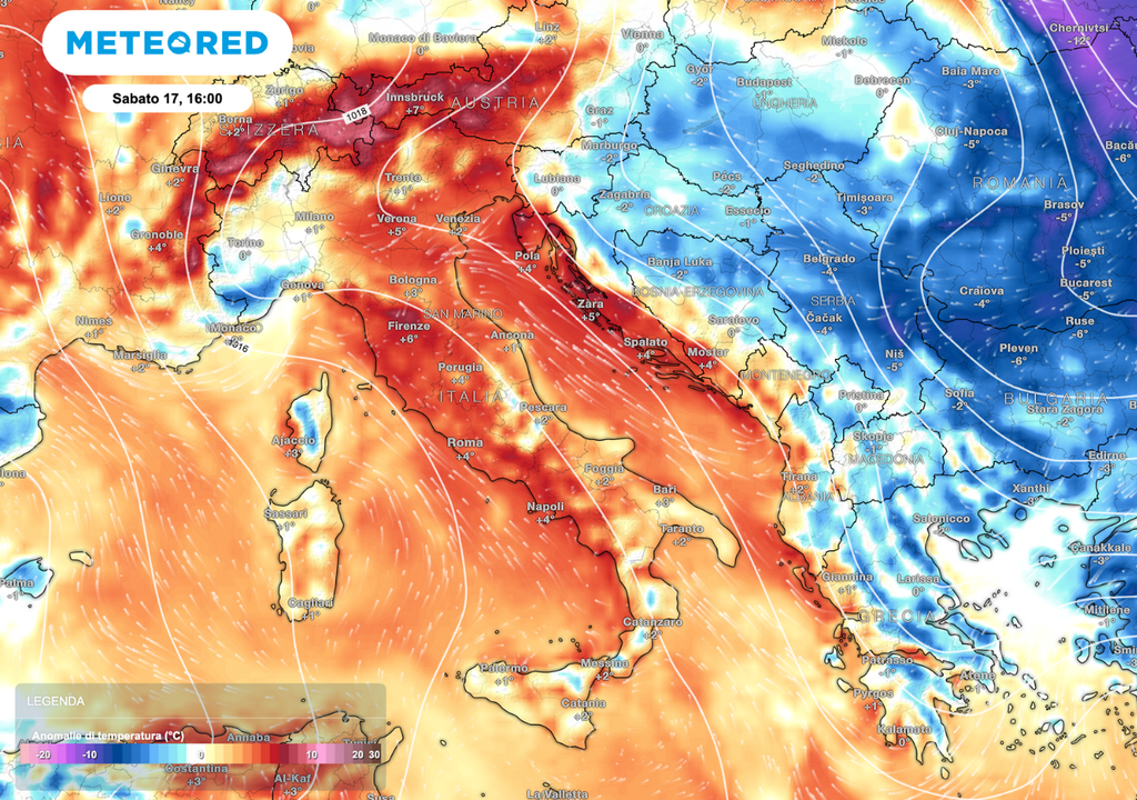 Correnti meridionali favoriscono valori superiori alla media stagionale, soprattutto su Centro-Nord e regioni tirreniche
