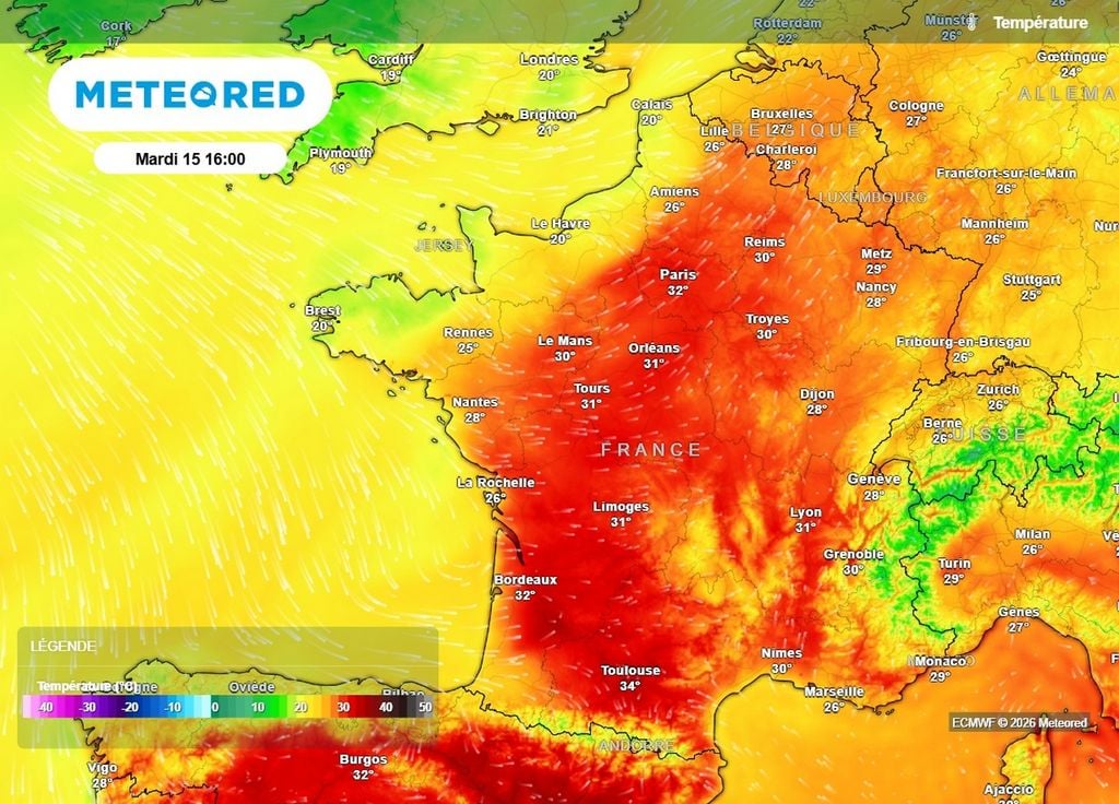 Chaleur La chaleur s'annonce estivale sur les 3/4 de la France cet après-midi avec régulièrement plus de 30°C entre le nord et surtout le sud