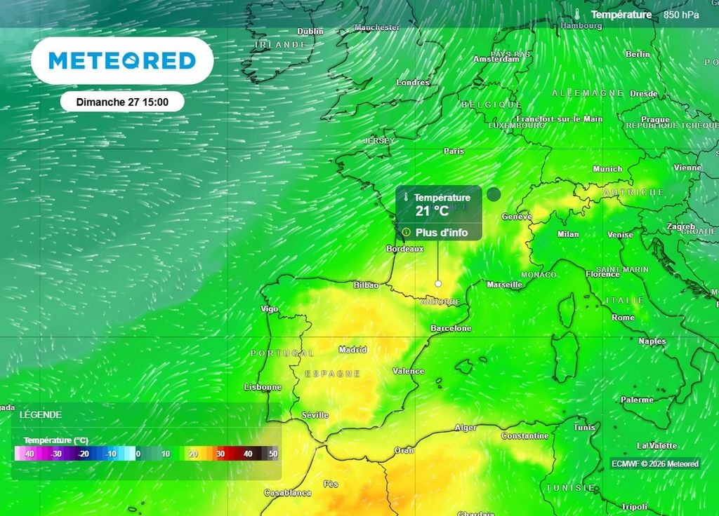 Les températures dépasseront de nouveau les 20°C à 850 hPa sur le sud de la France ce dimanche !