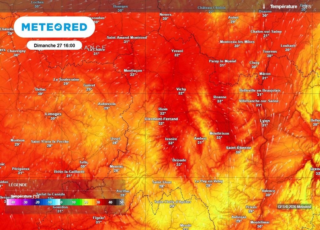 Le foehn fera s'envoler les maximales sur le nord du Massif Central cet après-midi avec des valeurs dignes du plein été sur ces secteurs