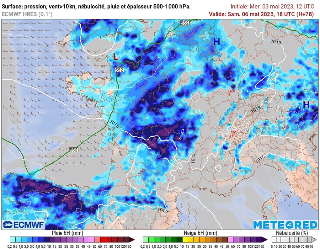 Selon le modèle ECMWF, les orages pourront être violents samedi en direction des régions centrales. Selon le modèle ECMWF, les orages pourront être violents samedi en direction des régions centrales.
