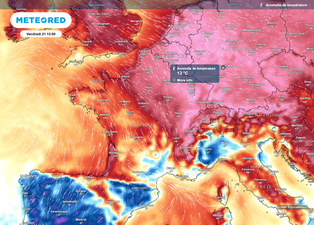 Anomalie températures vendredi après-midi Anomalie températures vendredi après-midi