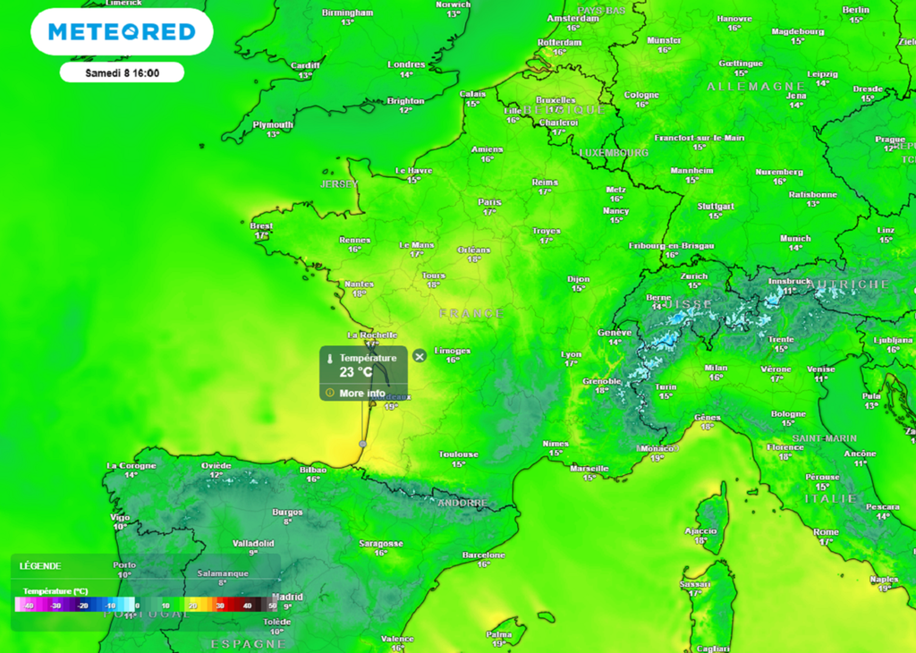 Samedi après-midi, la barre des 20°C sera régulièrement atteinte ou franchie du sud-ouest aux régions centrales.