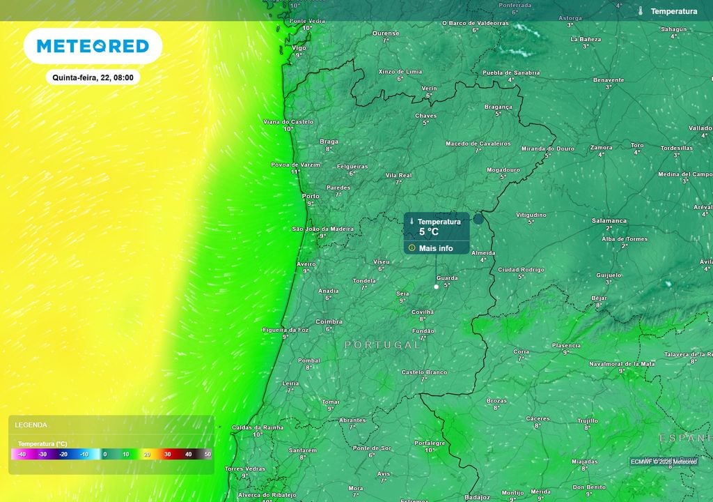 Na manhã de quinta-feira, oito capitais de distrito, concentradas especialmente no Norte e Centro, deverão registar temperaturas abaixo dos 8 ºC.