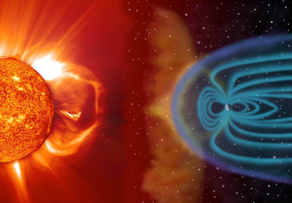 Campo magnetico Il campo magnetico terrestre è il nostro scudo contro le emissioni di massa coronale provenienti dal Sole. Credit: SOHO/LASCO/EIT (ESA & NASA)