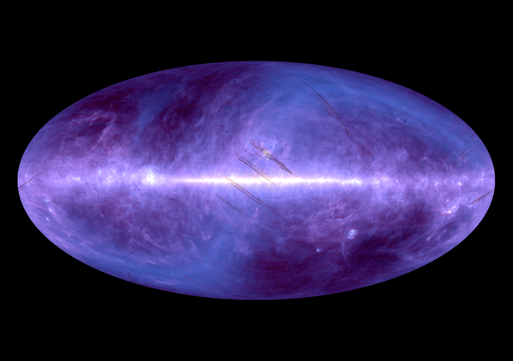 O telescópio AKARI varria todo o céu através do comprimento de luz infravermelha. Crédito: JAXA O telescópio AKARI varria todo o céu através do comprimento de luz infravermelha. Crédito: JAXA