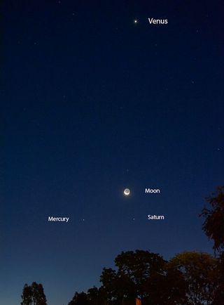 Planetas en el cielo y brillo de la Tierra